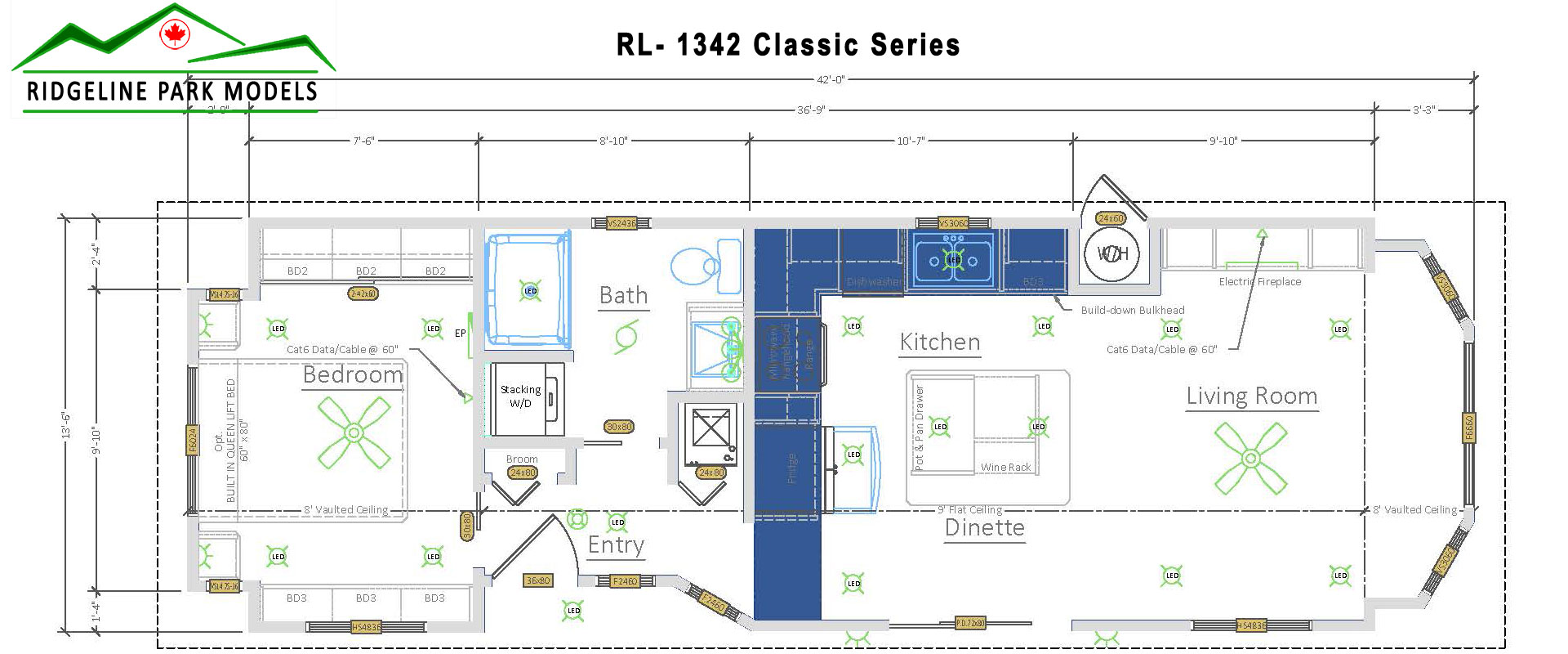 Plan RL-1342 Classic from Ridgeline Park Models, serving the Okanagan Valley and all British Columbia locations.