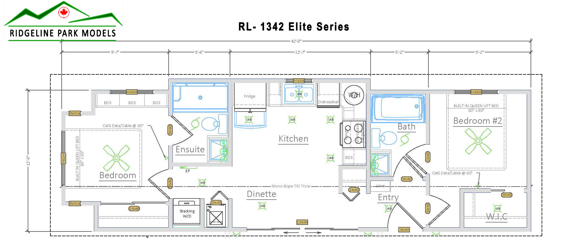 Plan RL-1342 Elite from Ridgeline Park Models, serving the Okanagan Valley and all British Columbia locations.
